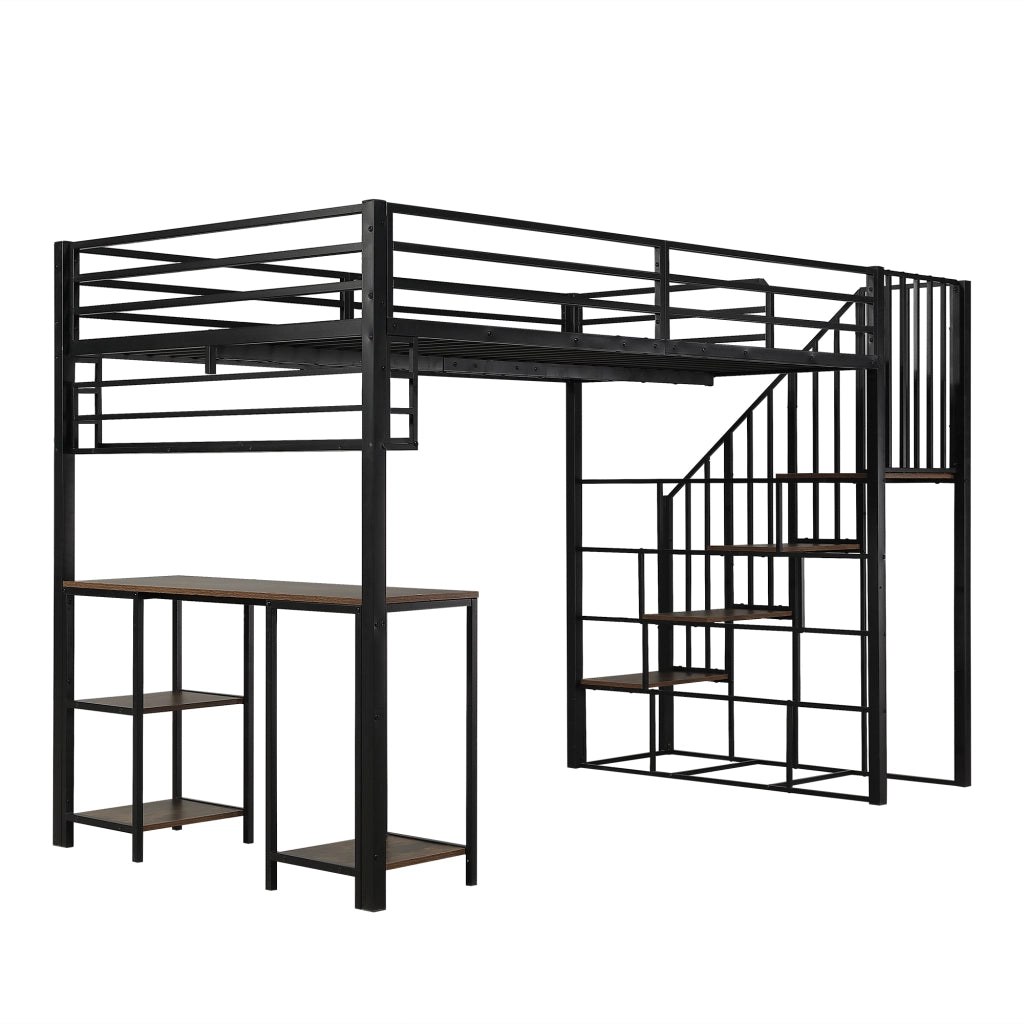 Letto a castello con scrivania e scaffale - Zephmum - 120x200cm - Nero - Stabile con scale sicure