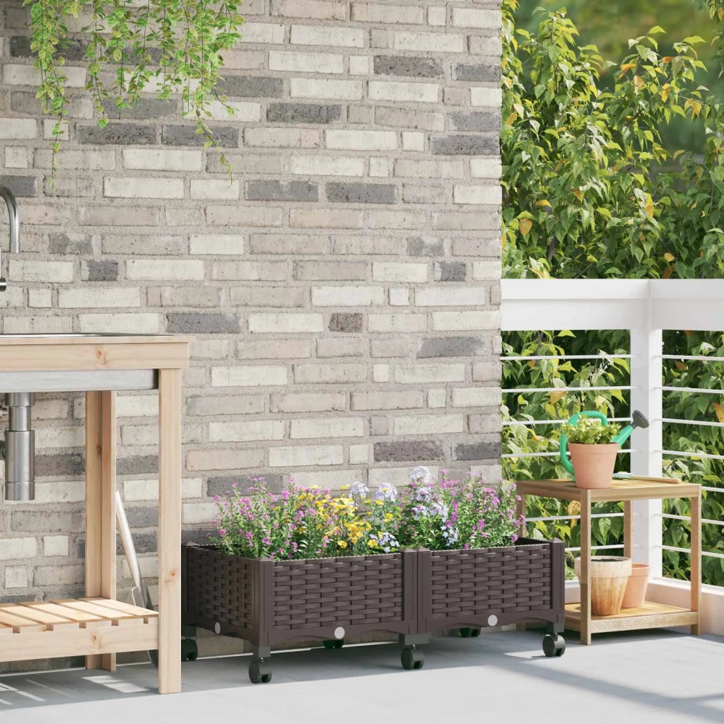 Vaso da Giardino con Ruote Marrone 80 x 40 x 29 cm PP 3422954