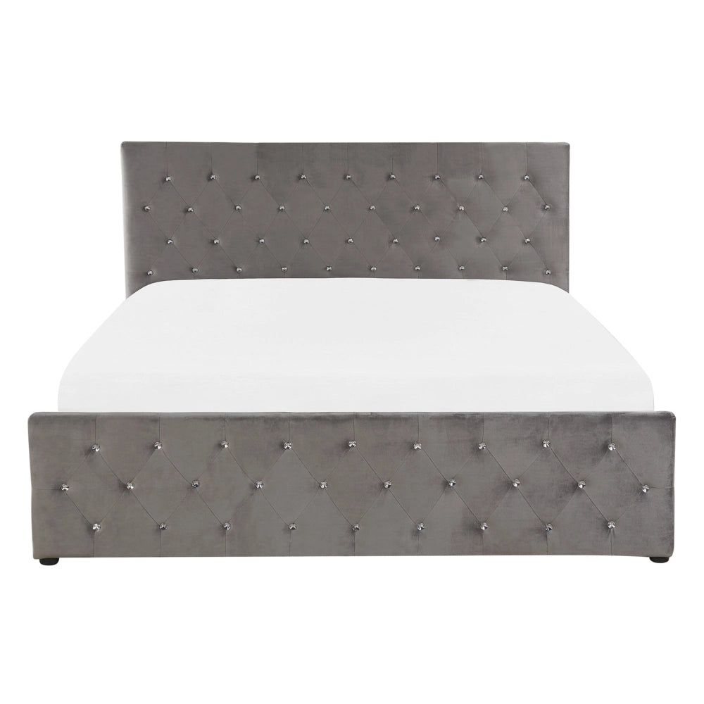 Letto singolo in velluto grigio Letto con mobili per camera da letto 140 x 200 cm con testiera doppia trapuntata EU