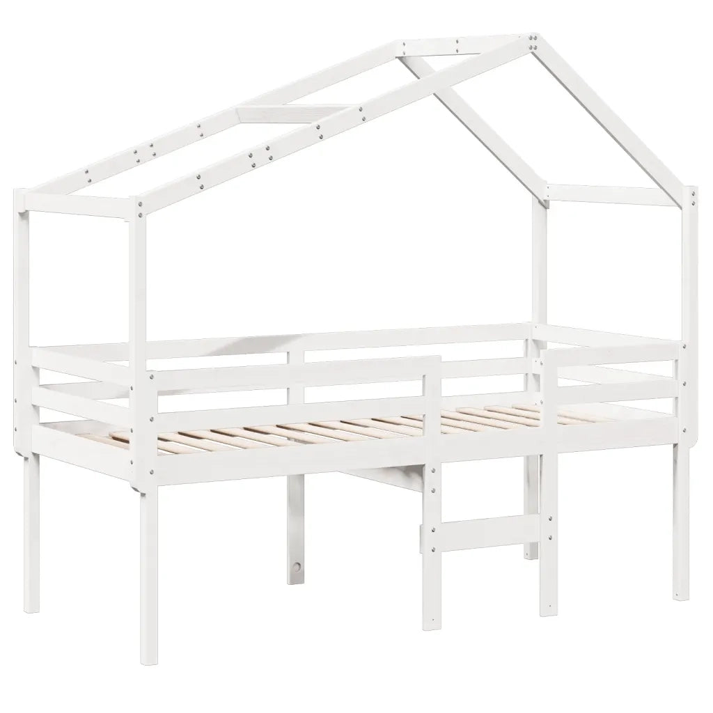 Letto a Soppalco con Tetto Bianco 75x190 cm in Legno di Pino