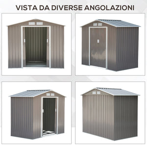 Casetta Box da Giardino in Lamiera Grigio 213x127x185 cm