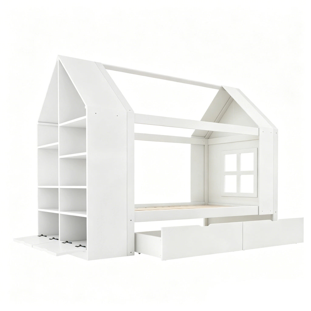 LETTO a casetta 90x200 cm in legno massello e MDF bianco