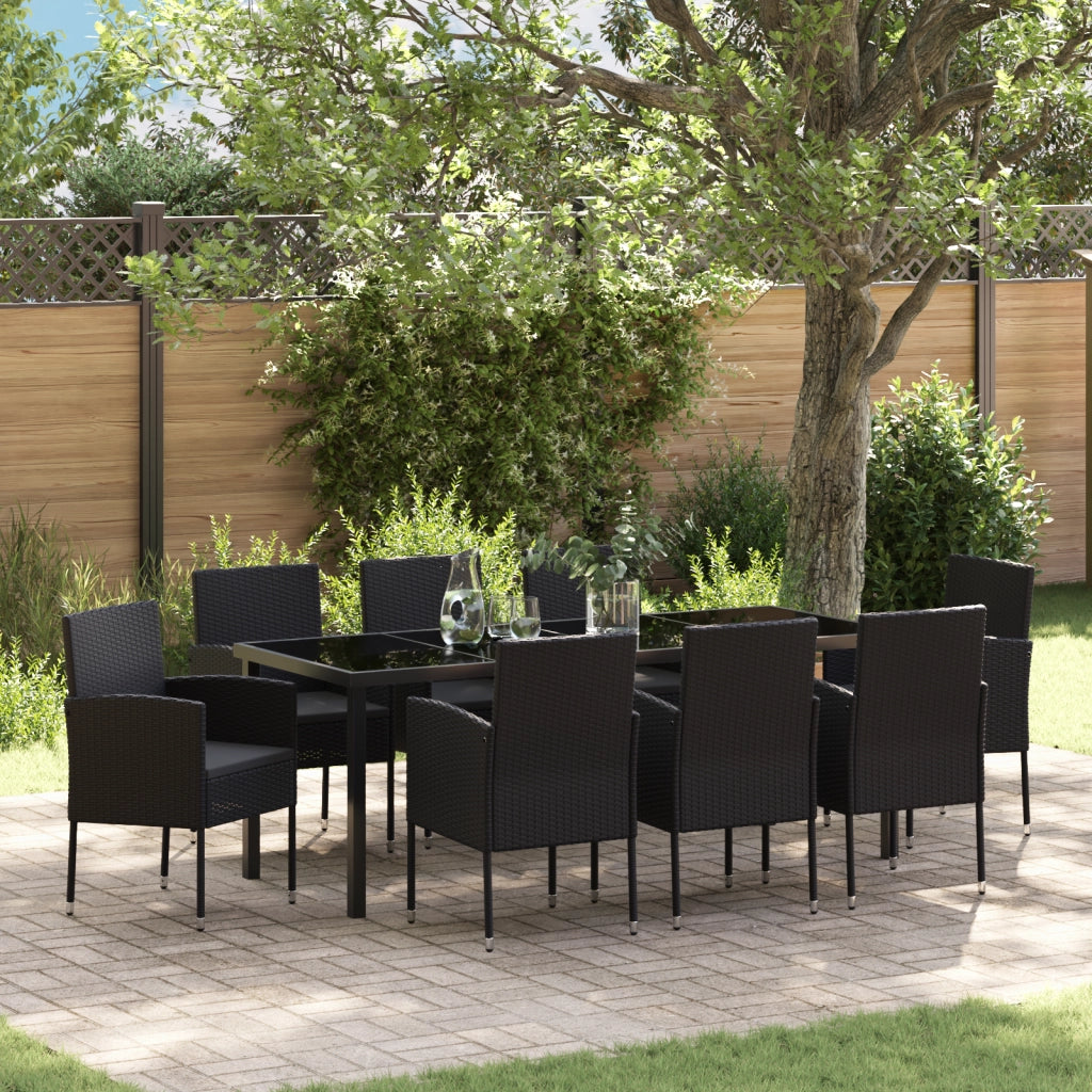Set da Pranzo da Giardino da 9 Pezzi con Cuscini Rattan Polare Nero