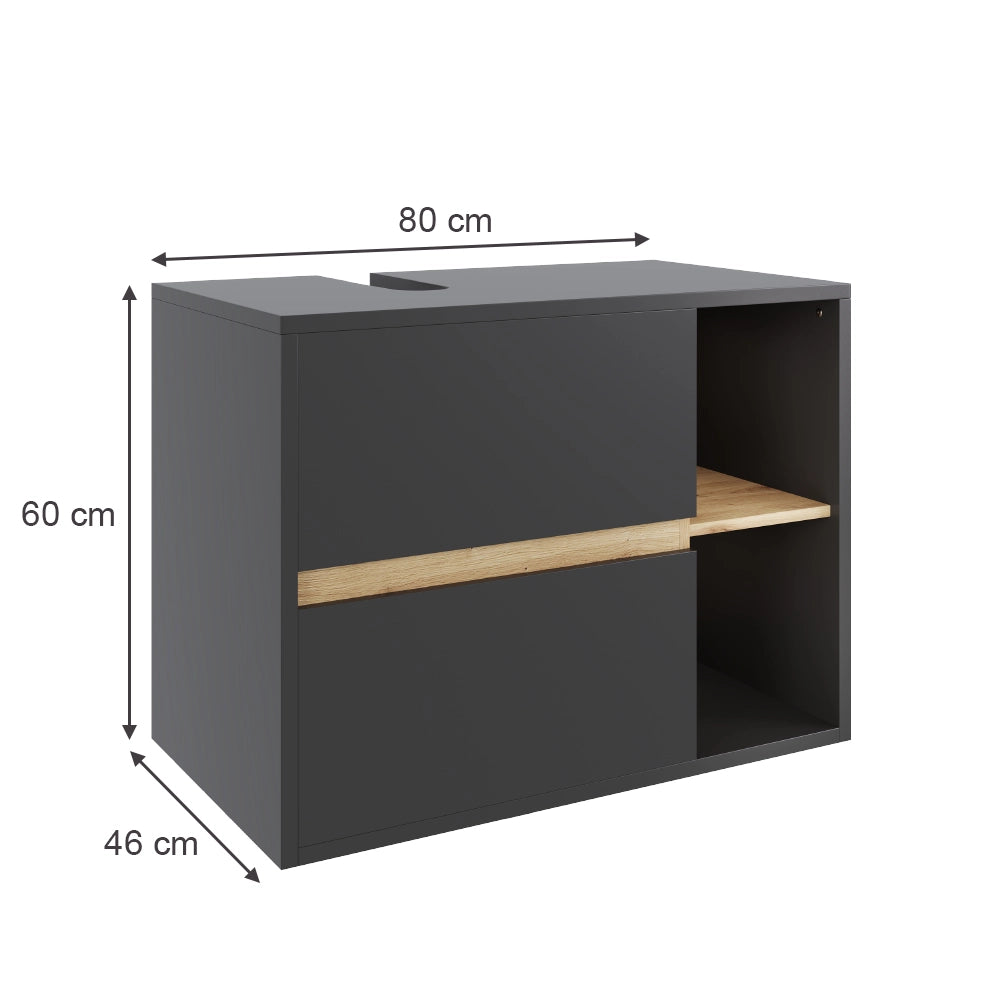 Vicco Mobiletto per lavabo Grigio/Artisan 80 x 60 cm con 2 cassetti