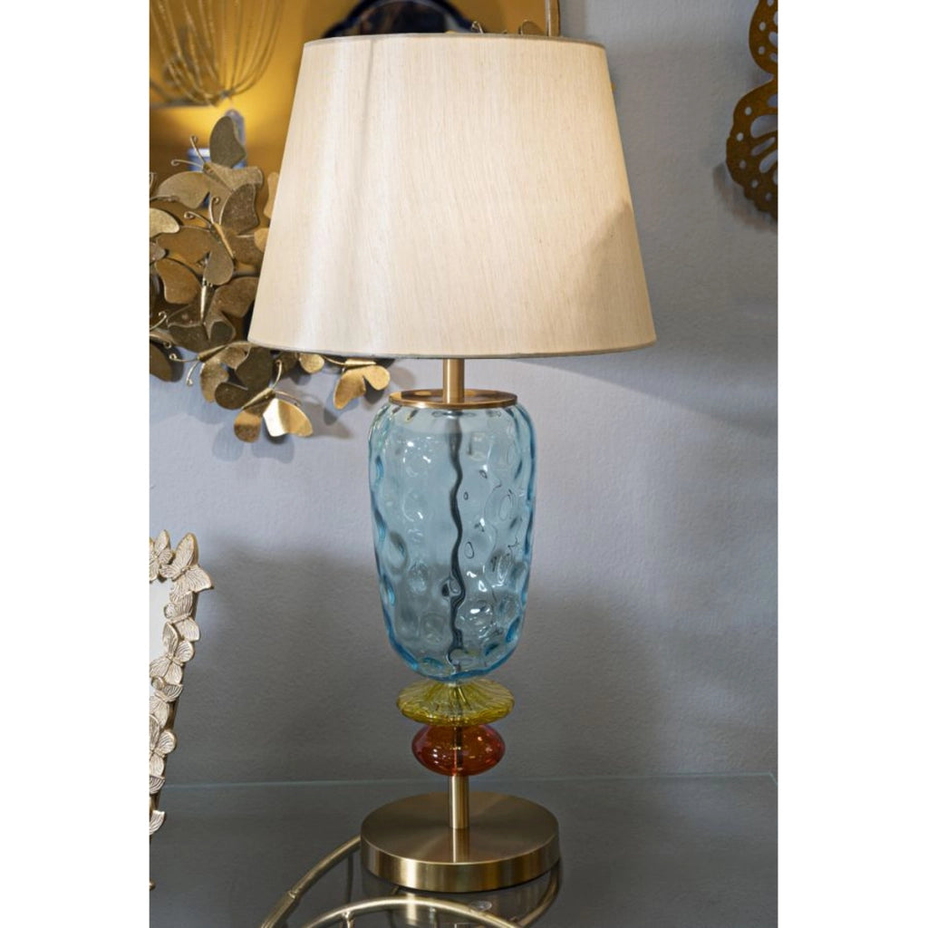 Lampada da Tavolo VKH922, Blu, Tessuto, 35x35x73 cm