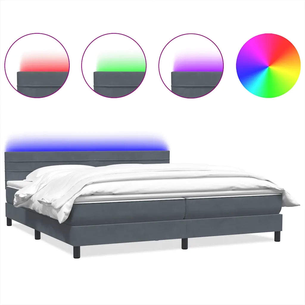 Letto a Molle con Materasso e LED Grigio Scuro 180x210 cm Velluto 3316990