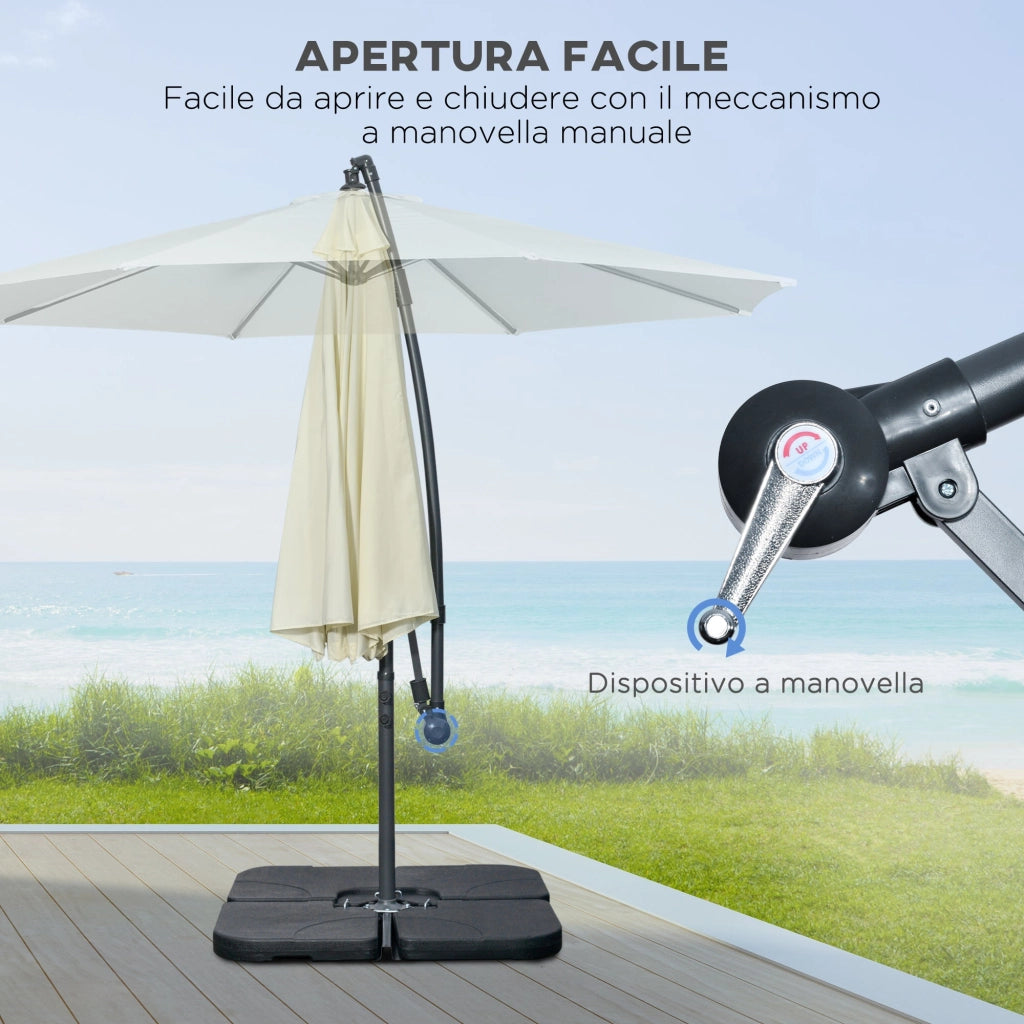 Ombrellone Decentrato Ø292x247 cm con Base a Croce Riempibile e Copertura Beige