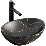 Lavabo da appoggio in ceramica, nero opaco con venature marmorizzate, ovale, 41x34,5 cm