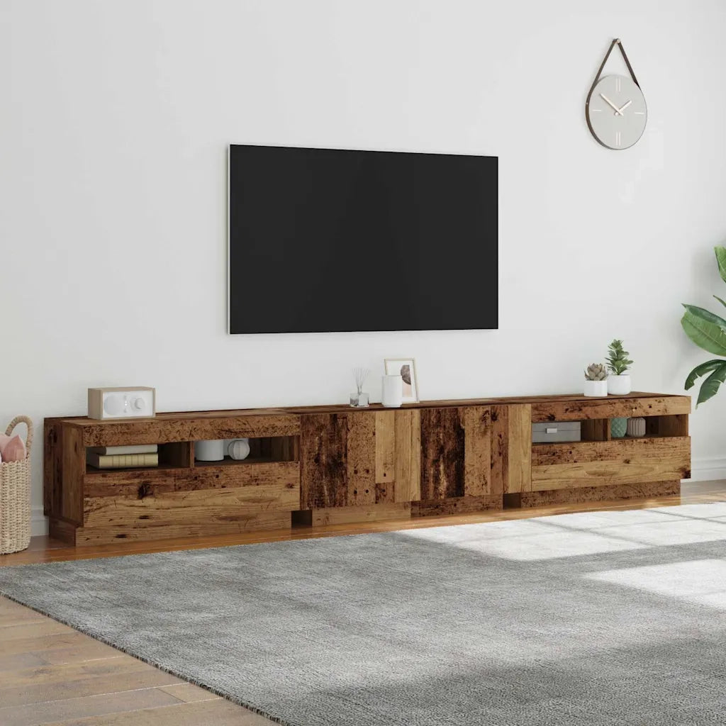Mobile Porta TV con LED Legno Antico 260x35x40 cm Truciolato