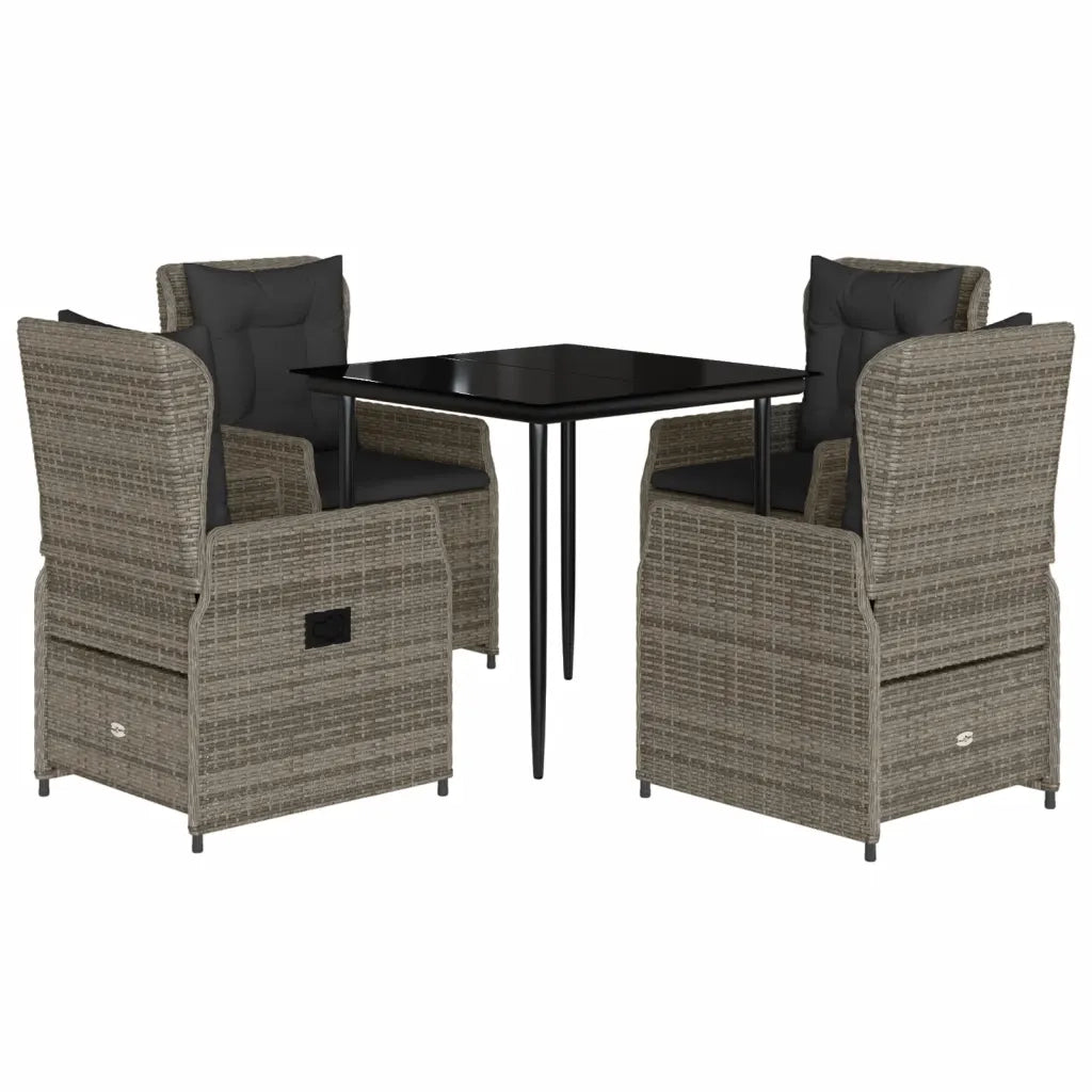 Set da Pranzo da Giardino 5 pz con Cuscini in Polyrattan Grigiocod mxl 117138