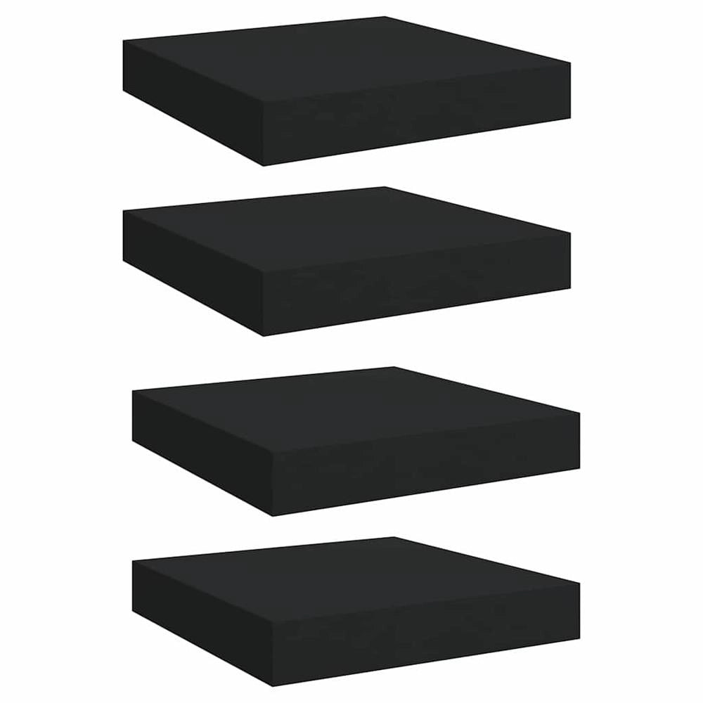 Floating Wall Shelves, 4 Pieces, Black, 23x23.5x3.8cm, MDF