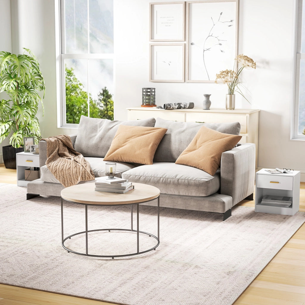Set 2 Comodini Moderni in Legno con Cassetto e Ripiano Aperto, 39x28x41 cm, Bianco