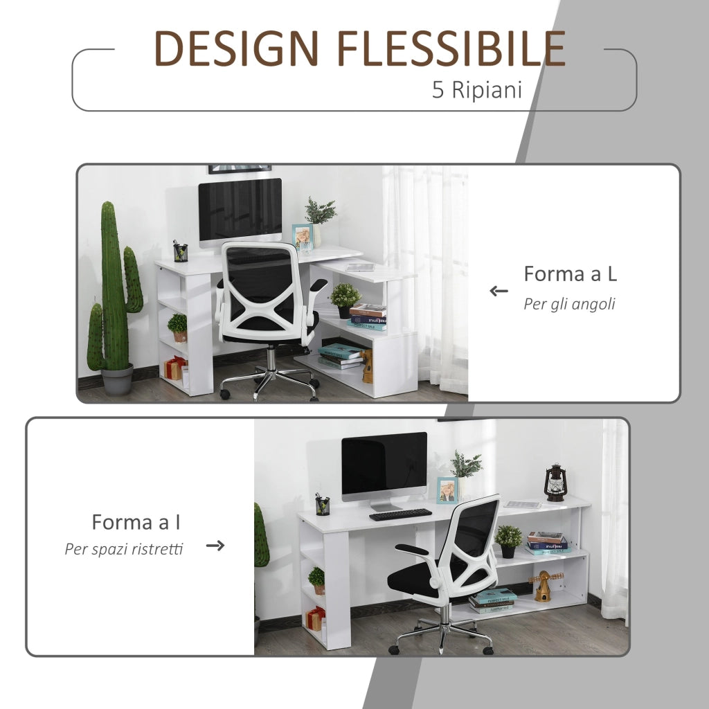 Easycomfort Scrivania ad Angolo con 5 Ripiani, 120 x 100 x 74.5cm, Bianca