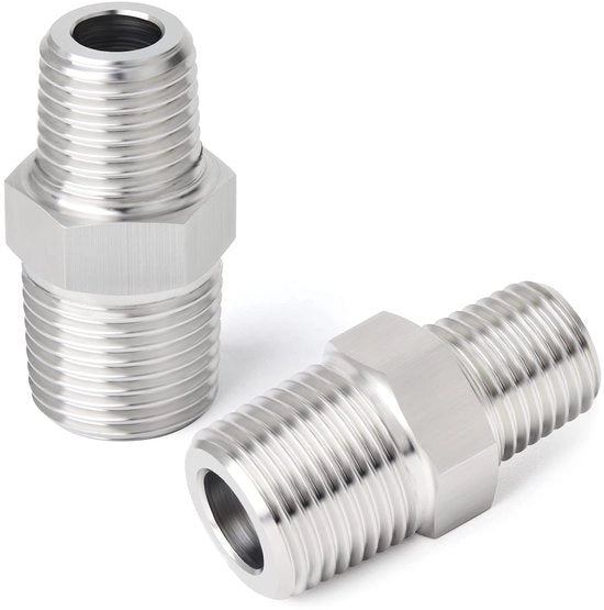 Doppio Zanca di Connesione in Acciaio Inossidabile 304 - 2 Pezzi - Connesione Tubi - Valvola di Trasformazione 1/2" x 3/8" BSP - Industriale - Per Acqua/Aria/Gas