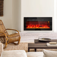 Camino Elettrico da Parete 1800W con Telecomando e Display LCD 91,4x15,8x45 cm Nero