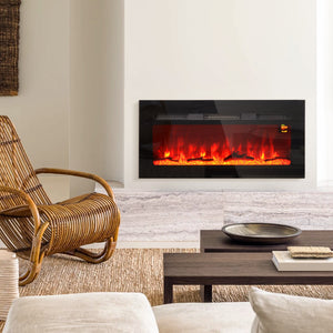 Camino Elettrico da Parete 1800W con Telecomando e Display LCD 91,4x15,8x45 cm Nero