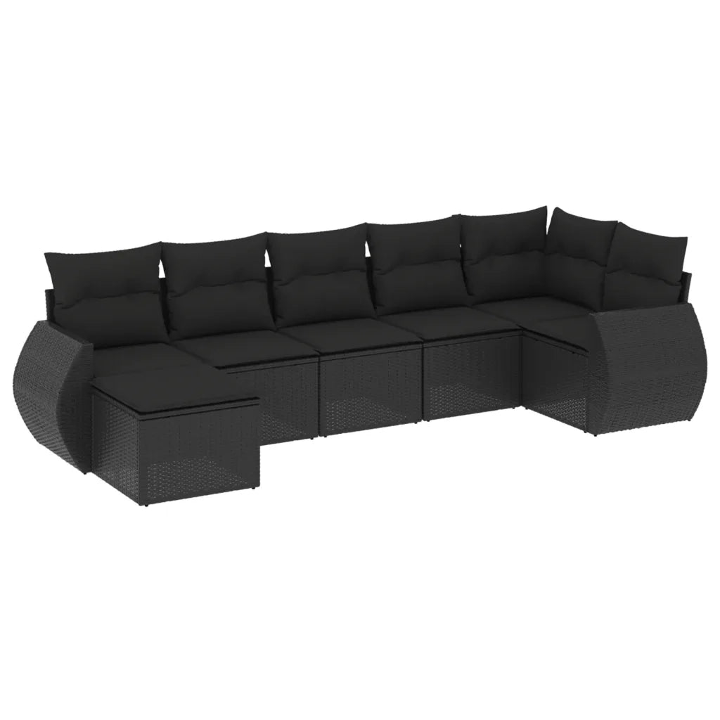 Set Divani da Giardino con Cuscini 7pz Nero Polyrattan 3254012