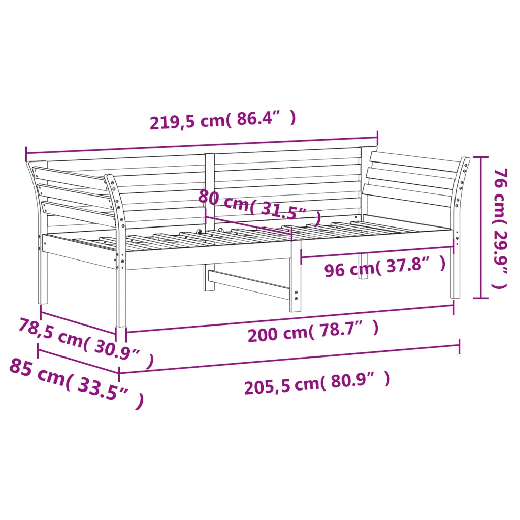 Dormeuse senza Materasso Bianca 80x200 cm Legno Massello Pino 842867