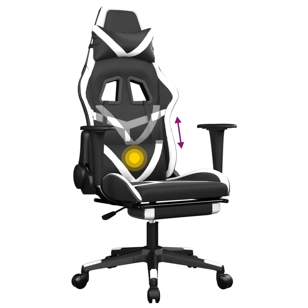 Sedia Gaming | Sedia da e-sports Massaggiante Poggiapiedi Nero e Bianco Similpelle