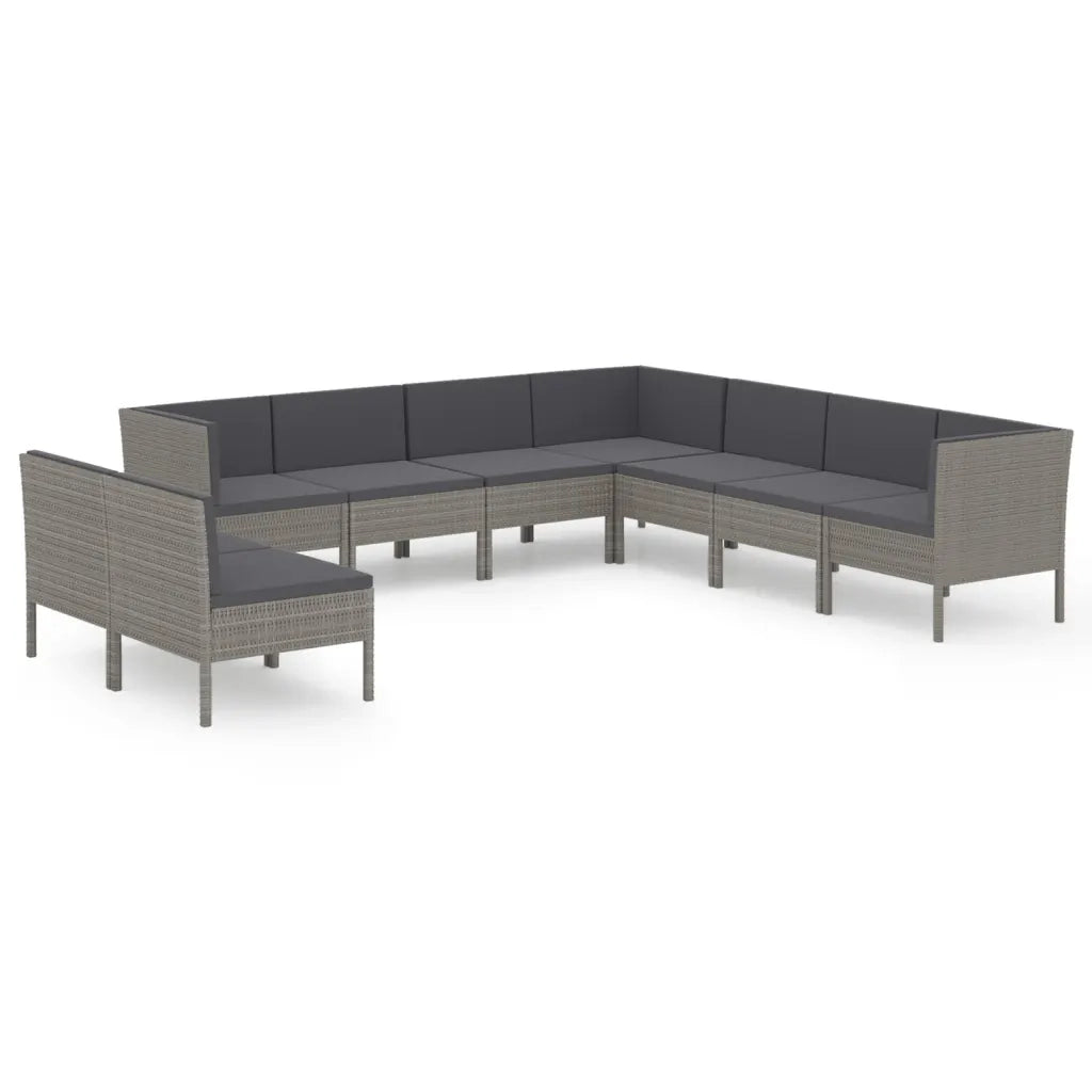 Set Divani da Giardino 9 pz con Cuscini in Polyrattan Grigio cod mxl 41971