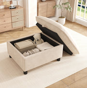 Pouf contenitore in chenille 98x65x48 cm; beige; con gambe da 8 cm
