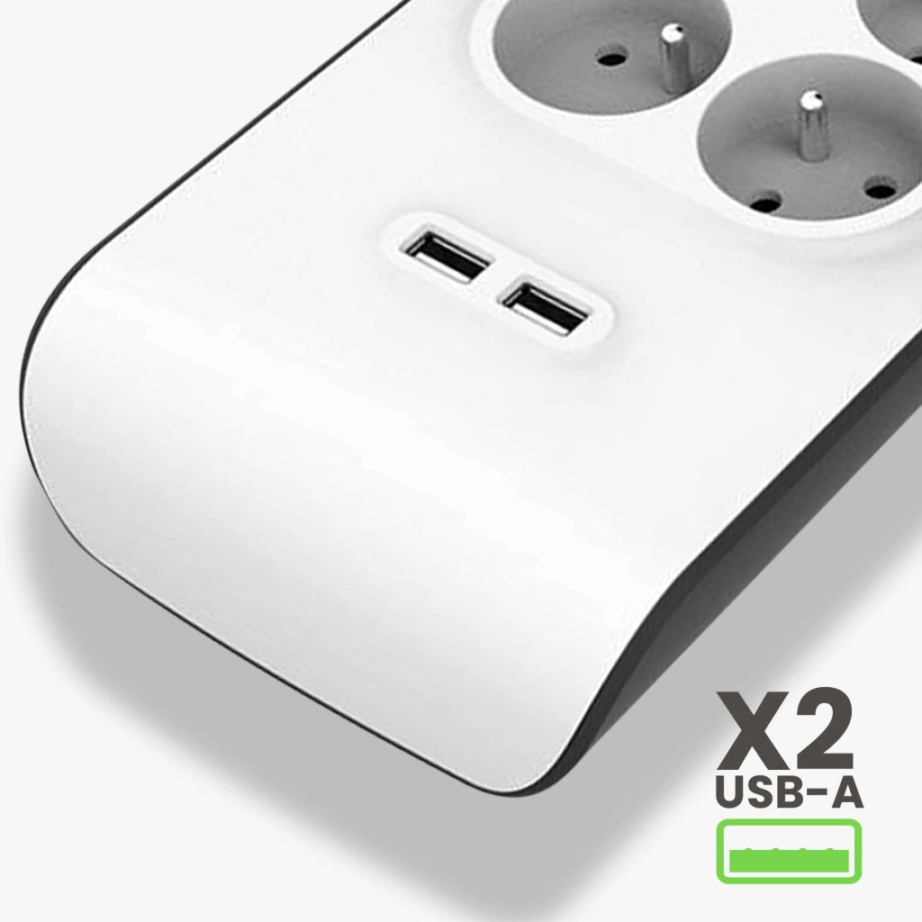 Ciabatta 8 Prese + 2 USB 2,4A Protezione Fulmini con Cavo da 2m Bianco Belkin