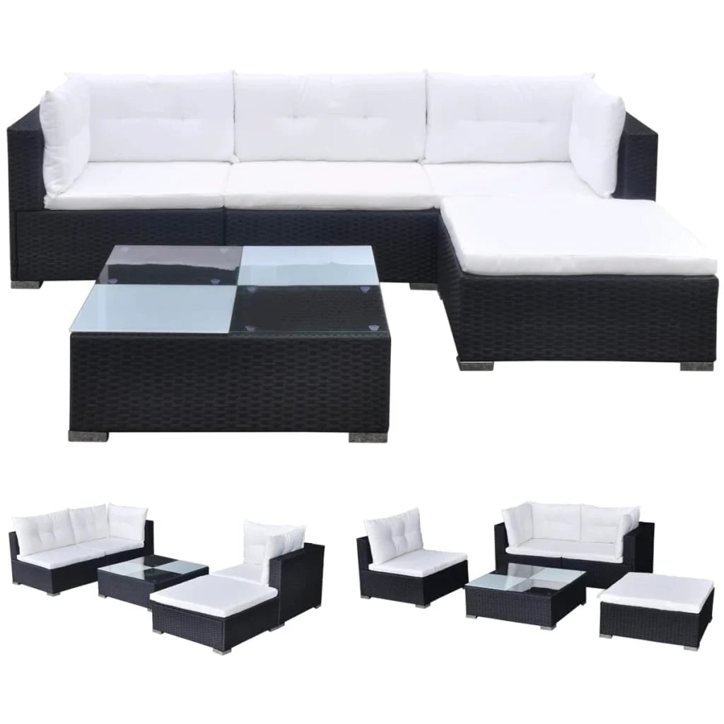 Set di mobili da giardino mobili da esterno 5 pezzi con cuscini resina intrecciata nera 02_0016482