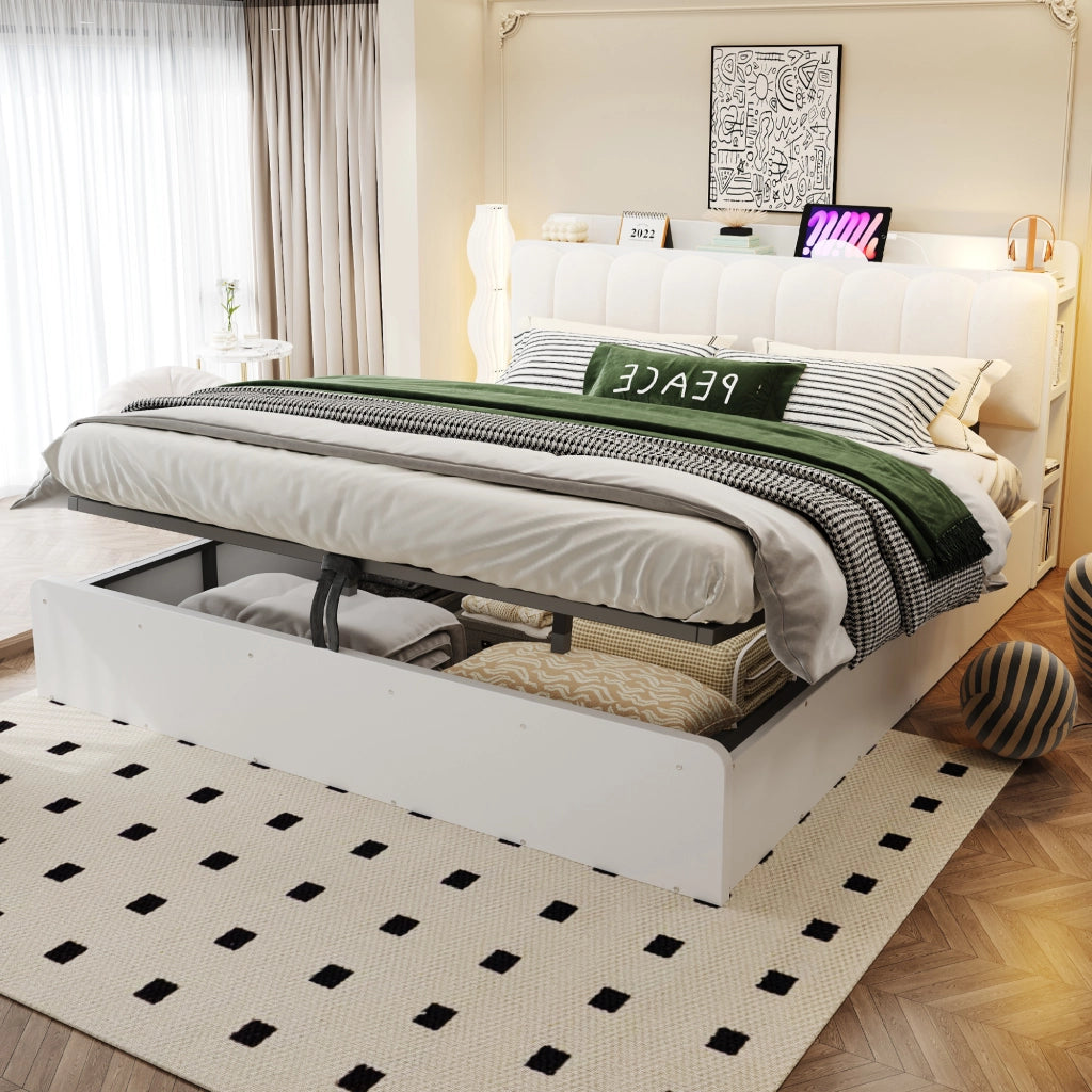 Letto contenitore letto matrimoniale con vano; USB e luce notturna; 180 × 200 cm; senza materasso;