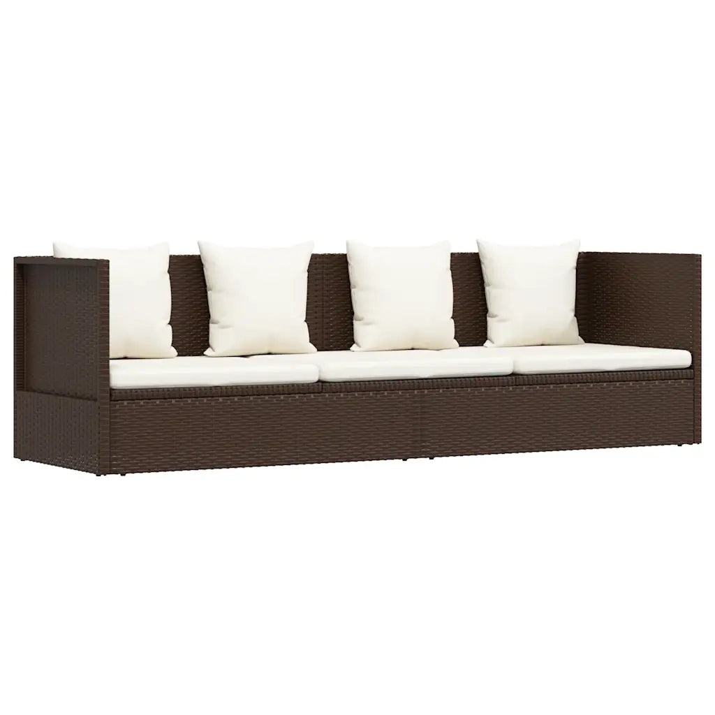 Lettino da Giardino con Cuscini in Polyrattan Marrone cod mxl 14070