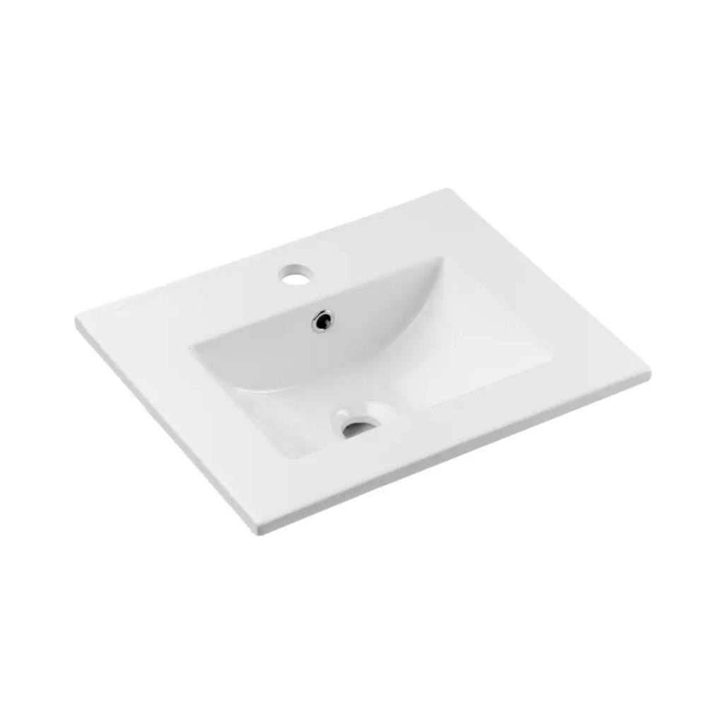 Insieme ELVINA 50cm: mobile sotto lavabo con cassetti in verde salvia grigio + lavabo da incasso in ceramica bianca