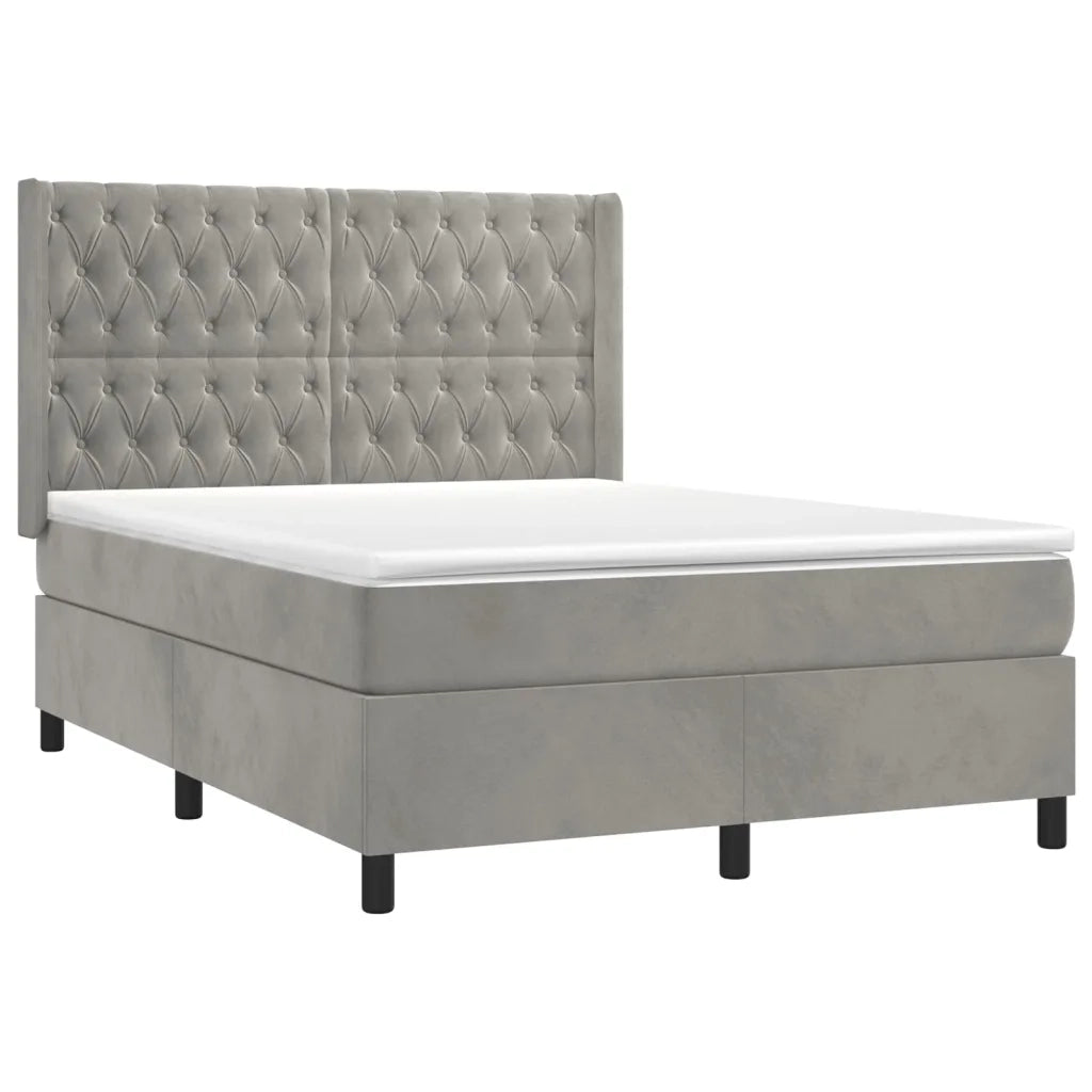 Letto a Molle Materasso e LED Grigio Chiaro 140x190 cm Velluto 3139739