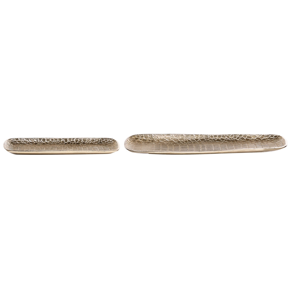 Set di 2 vassoi decorativi in metallo dorato per gioielli, piatto per gioielli con struttura glamour e accessori per la casa