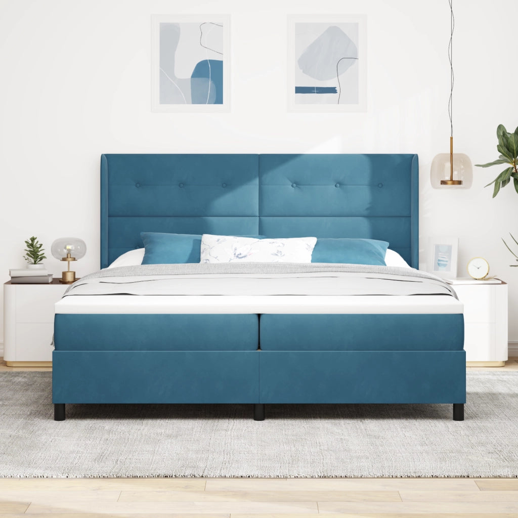 Letto Box Spring con Materasso Blu Scuro 200x200 cm Velluto
