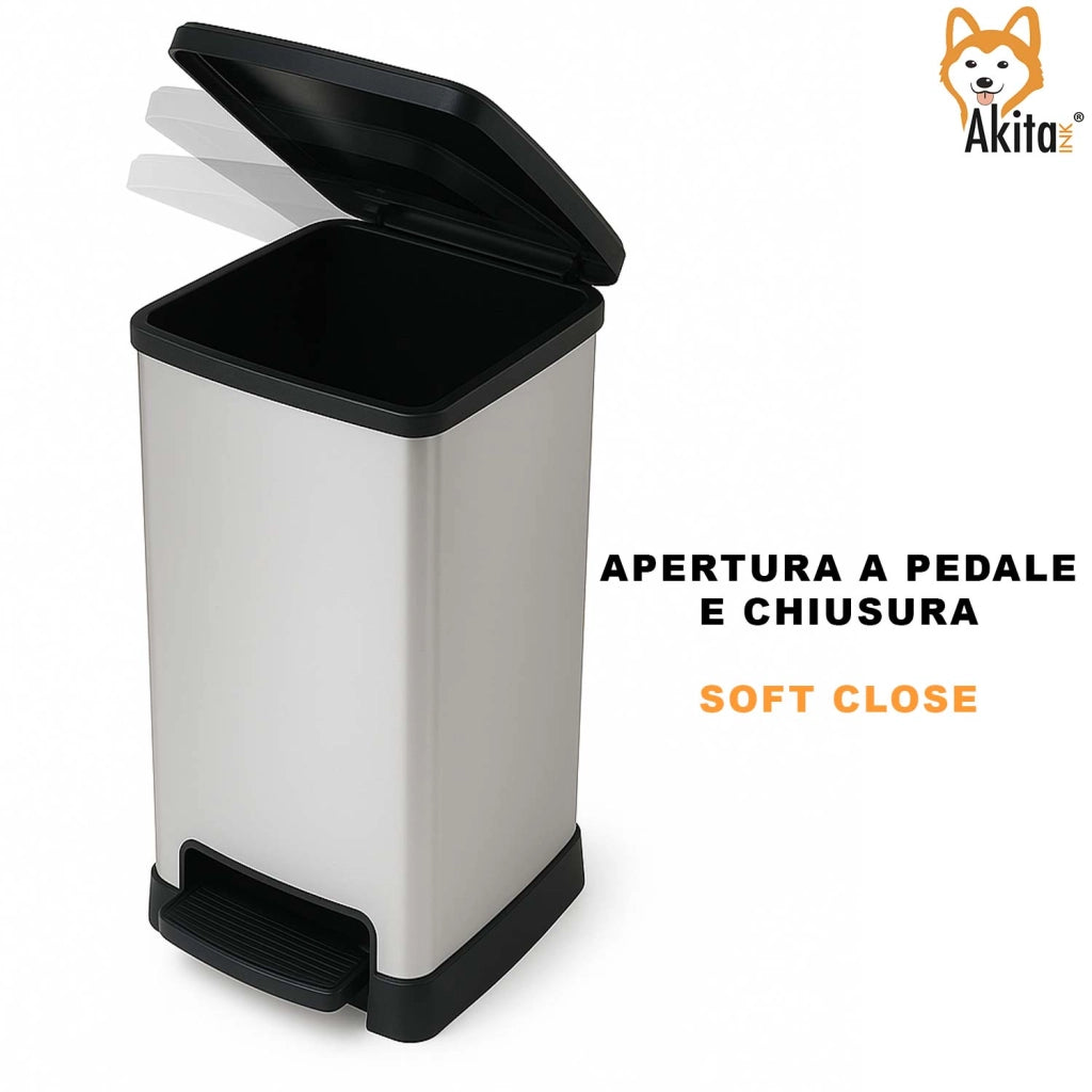 Akitaink Pattumiera a Pedale 50L Soft close Doppio Scomparto
