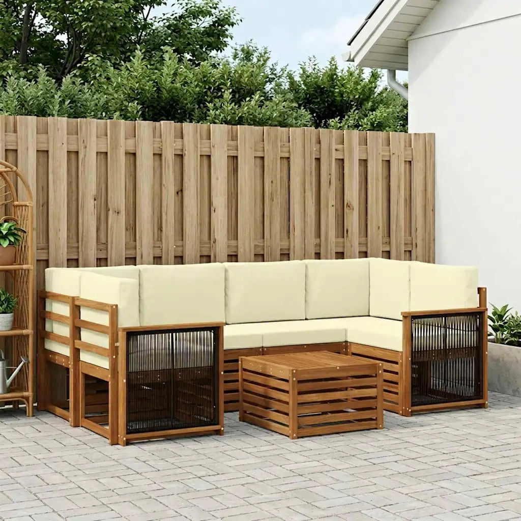 Set di divani da esterno con cuscino 7 pcs Naturale e Crema 3384081