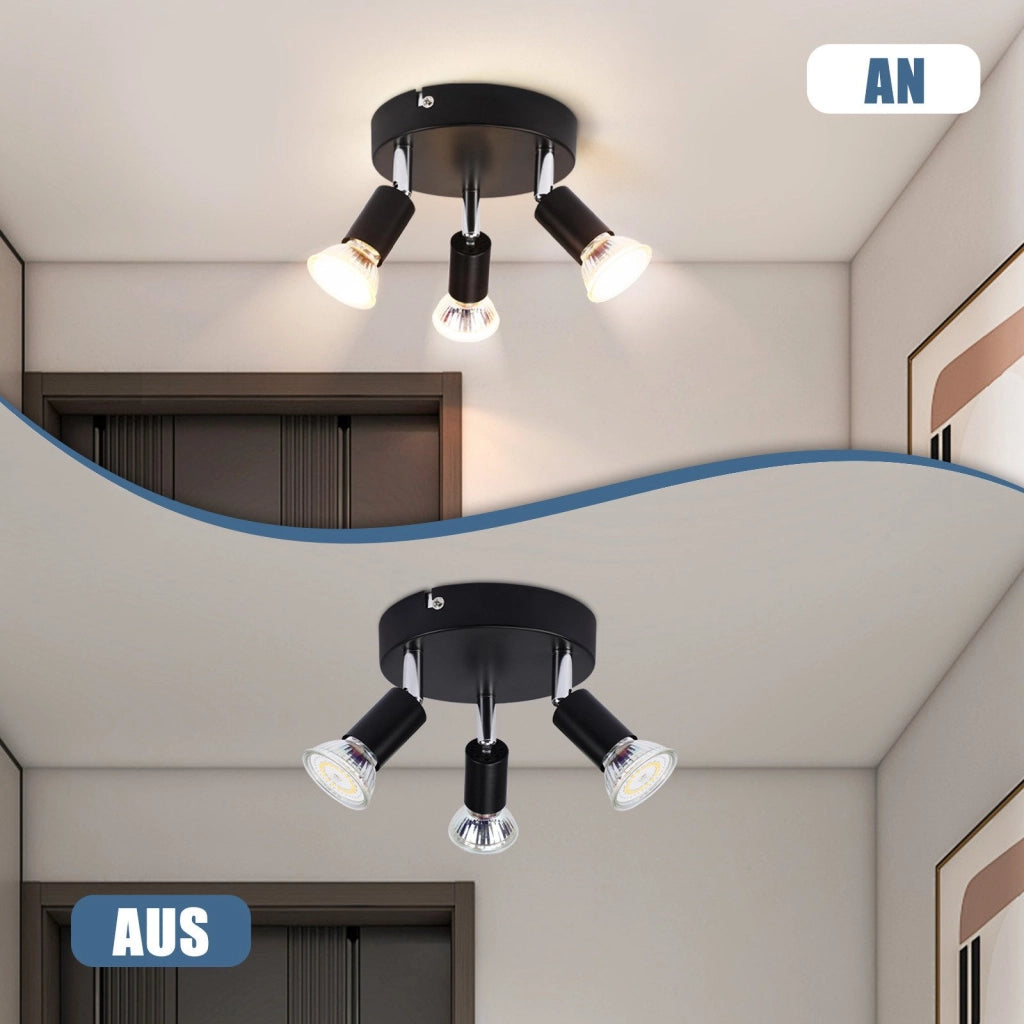 ZMH Faretto da soffitto neri 3 luci GU10 regolabili stile industriale metallo per cucine camere letto sale pranzo