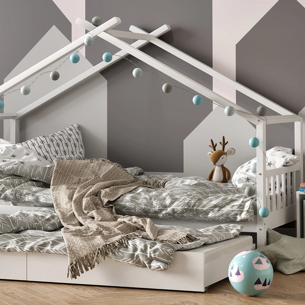 Vitalispa Letto montessori bambini Bianco 90x200 cm con letto per ospiti