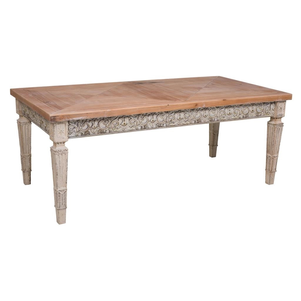Tavolino ausiliario in legno bianco invecchiato e naturale 123x63x50h cm