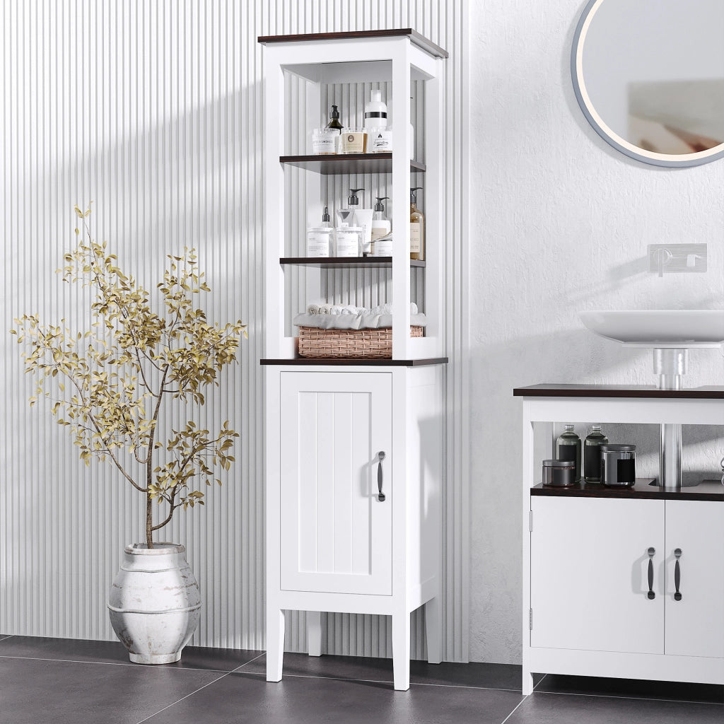 Mobile Bagno a Colonna 40x38x162,5 cm Salvaspazio con 3 Ripiani Aperti in MDF Bianco