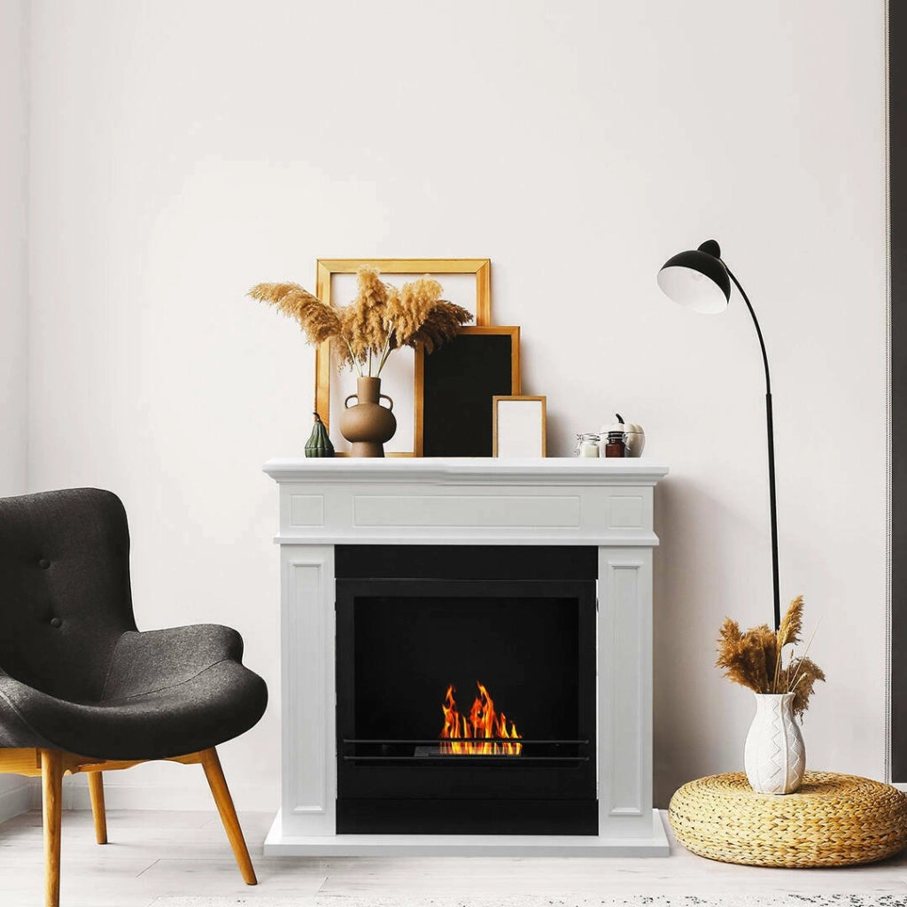Camino a bioetanolo Ala, Caminetto ecologico, Focolare senza fumo, Riscaldatore ad etanolo, Made in Italy, 91x28 h90 cm, Bianco