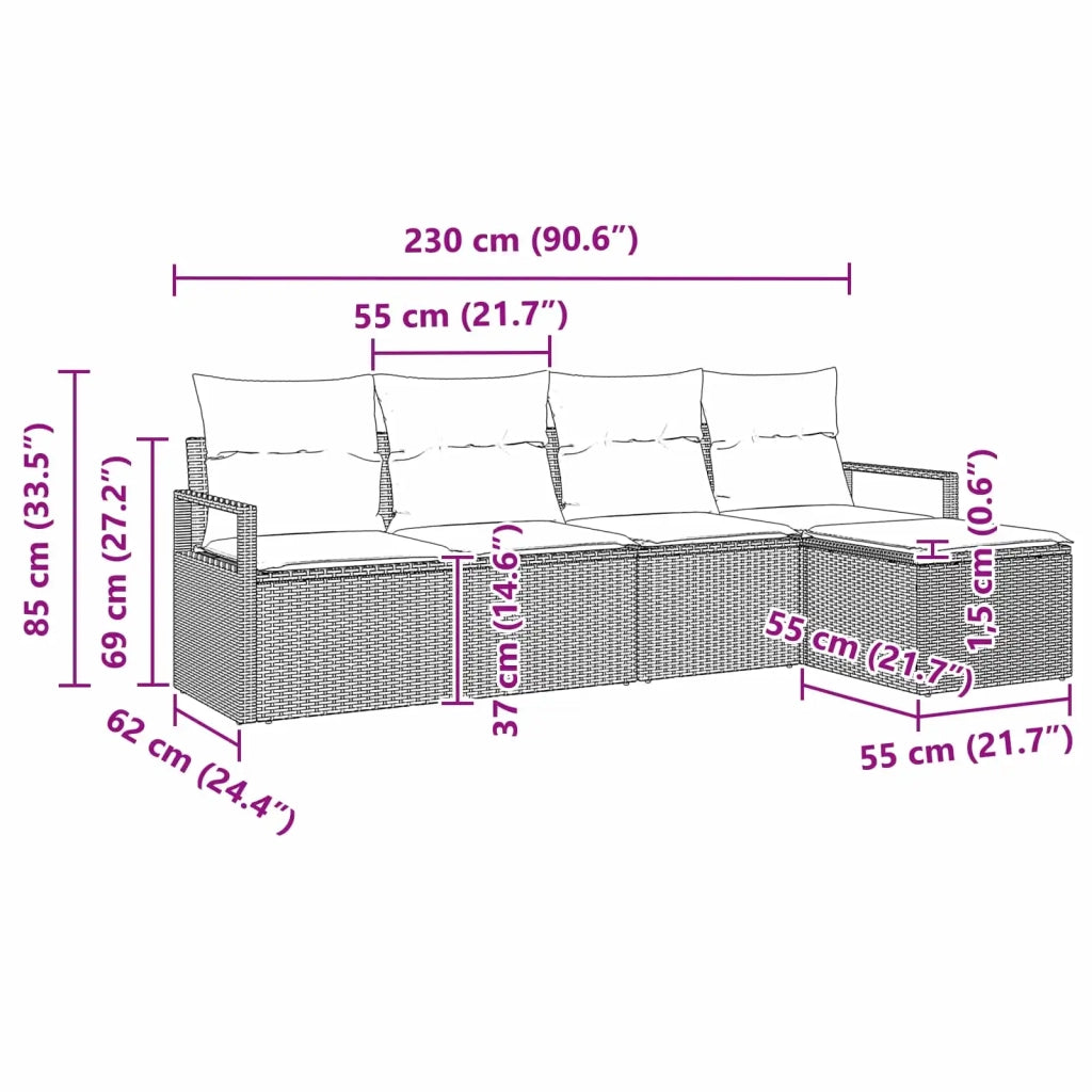 Set di divani 5 pcs Nero polyrattan