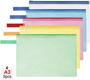 Documenti A3, 5-pack di borse acqua-resistenti con cerniera, sacchetto di plastica netto con cerniera, cartellino documenti per scuola, casa, ufficio, viaggi, cosmetici, 5 colori