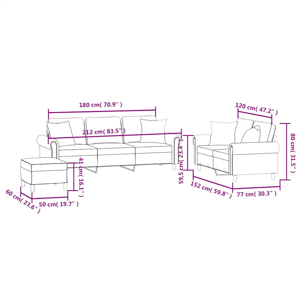 Set di Divani 3 pz con Cuscini Rosso Vino in Velluto 3202284