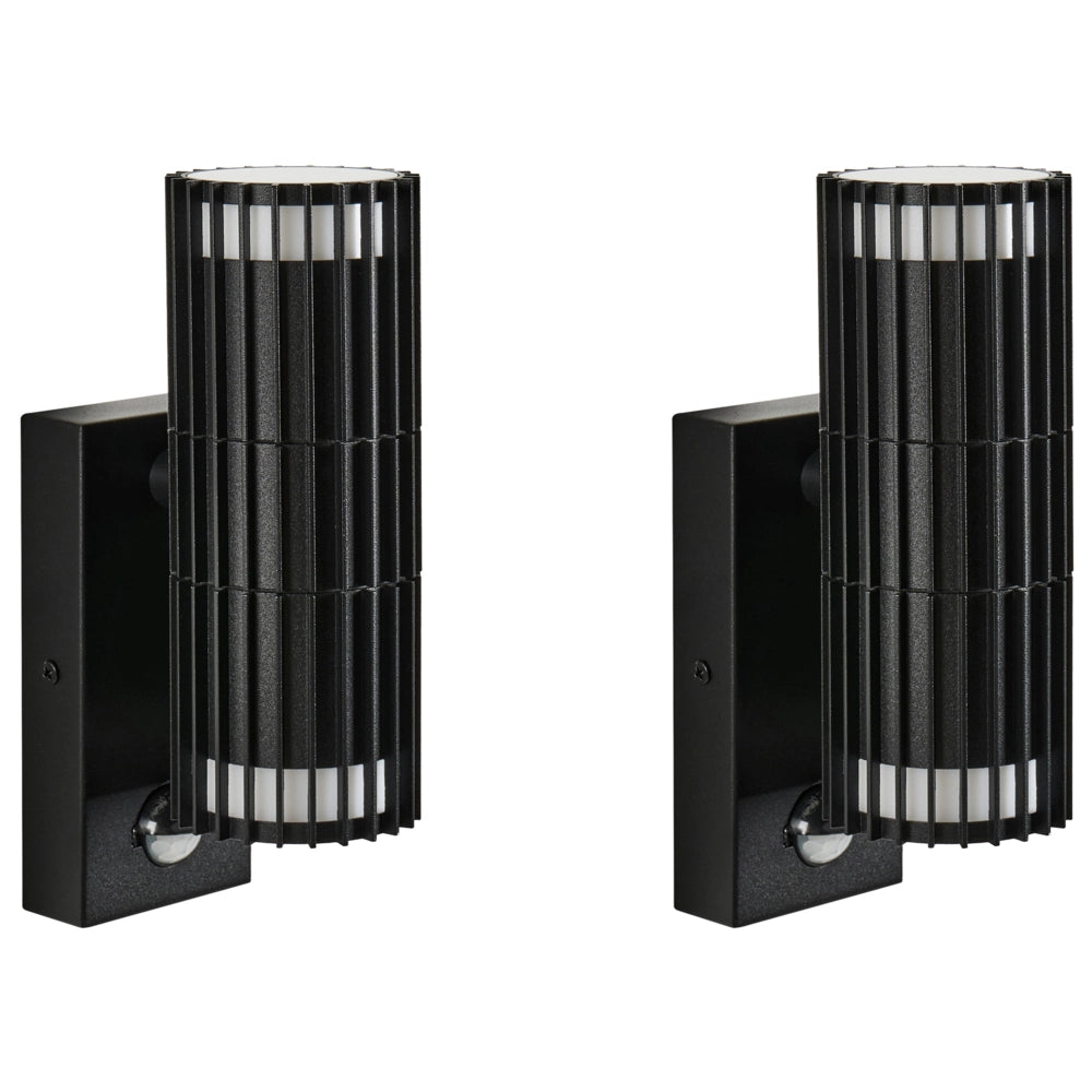 Set di 2 applique da esterno moderne per giardino con sensore di movimento, in alluminio nero design moderno