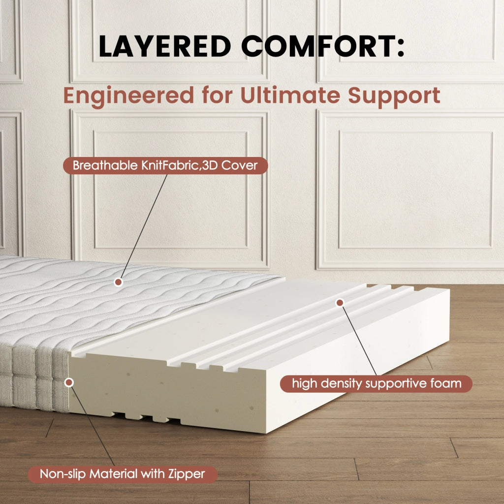 Materasso matrimoniale 160 × 200 cm in schiuma D25, profilo ergonomico, rivestimento 3D traspirante bianco