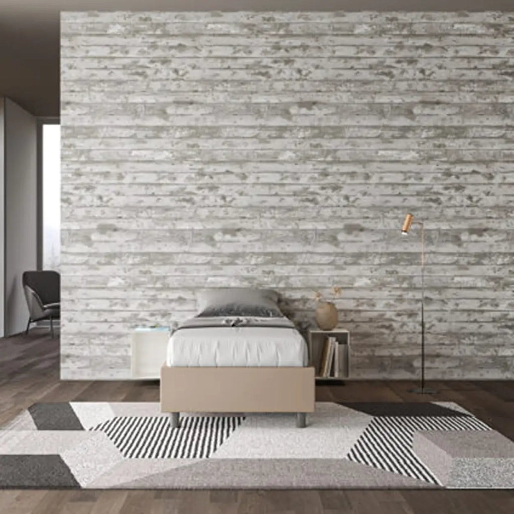 Letto singolo contenitore imbottito 80x190 similpelle tortora Azelia