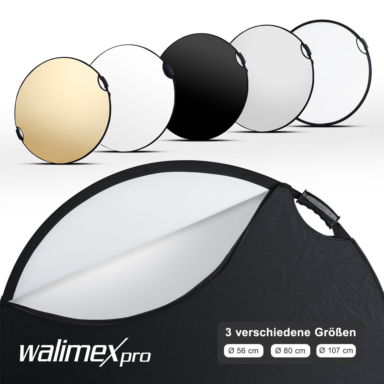 Set 5-in-1 di riflettori fotografici wavy comfort con funzione pop up - Ø 107 cm - Wavy-gold Argento Bianco Nero Trasparente - Pannello riflettente pieghevole per fotografia ritratto prodotto