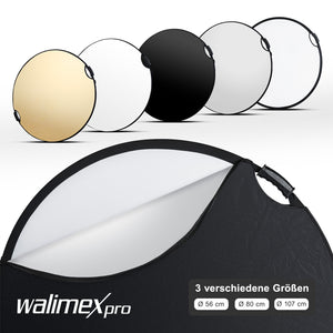 Set 5-in-1 di riflettori fotografici wavy comfort con funzione pop up - Ø 107 cm - Wavy-gold Argento Bianco Nero Trasparente - Pannello riflettente pieghevole per fotografia ritratto prodotto