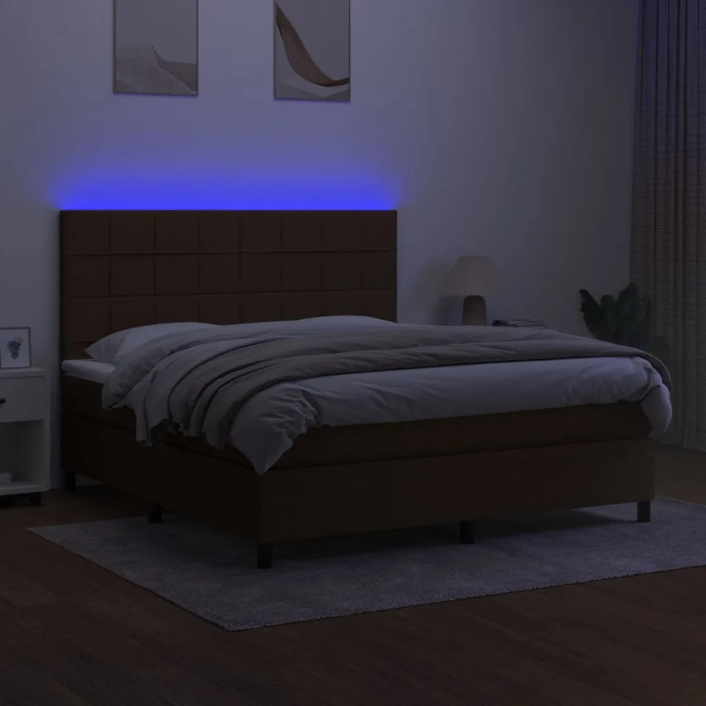 Letto a Molle Materasso e LED Marrone Scuro 160x200 cm Tessuto 3134888