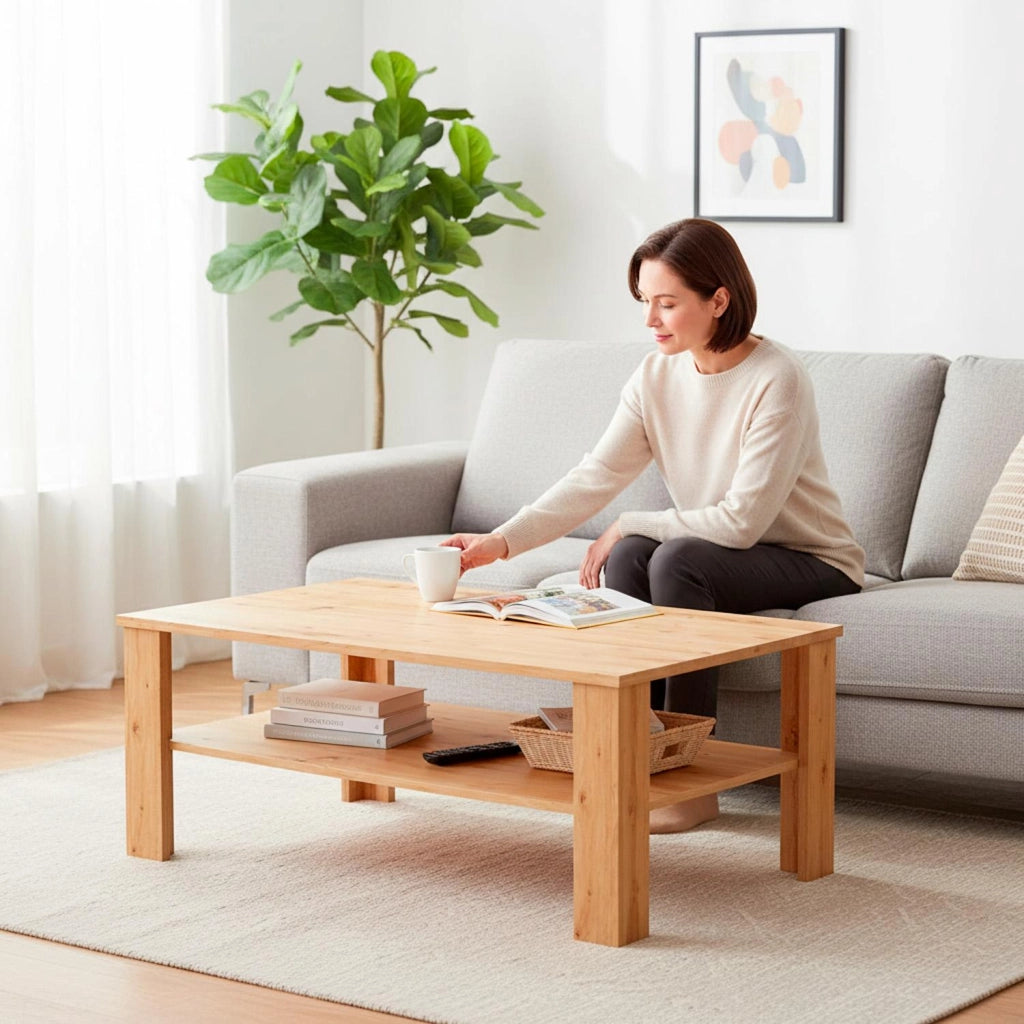 Tavolino Da Caffè Tavolo Basso Con Ripiano Inferiore E Vano A Giorno Design Minimal Stile Nordico Per Salotto Soggiorno Zona Living Struttura Resistente Rovere Naturale